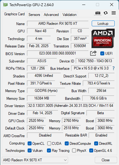 gpuz-overclocking RX 9070 XT GPU-Z